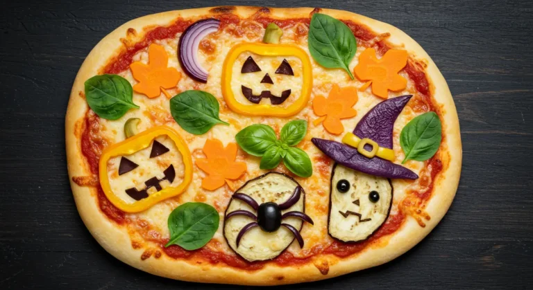 Halloween veggie pizza