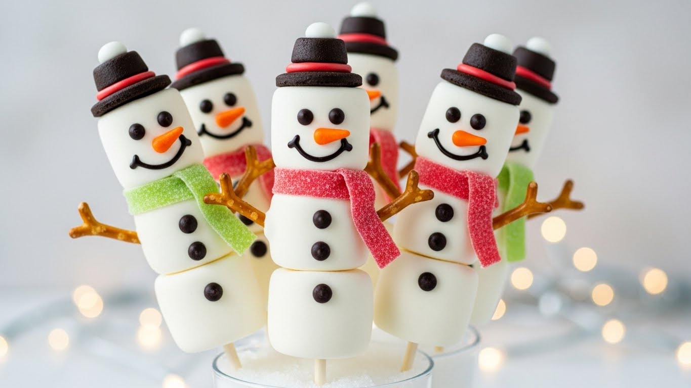 snowman marshmallow pops