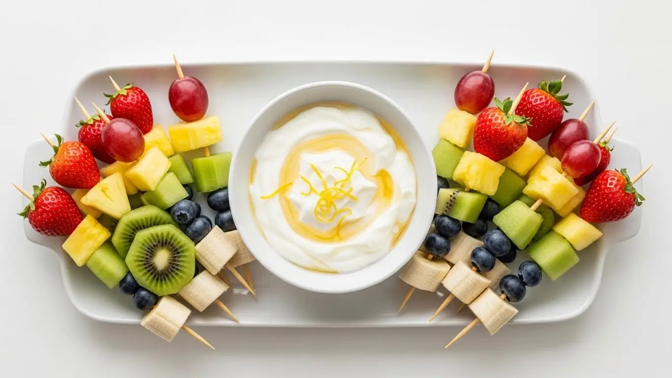 fruit skewers with yogurt dip