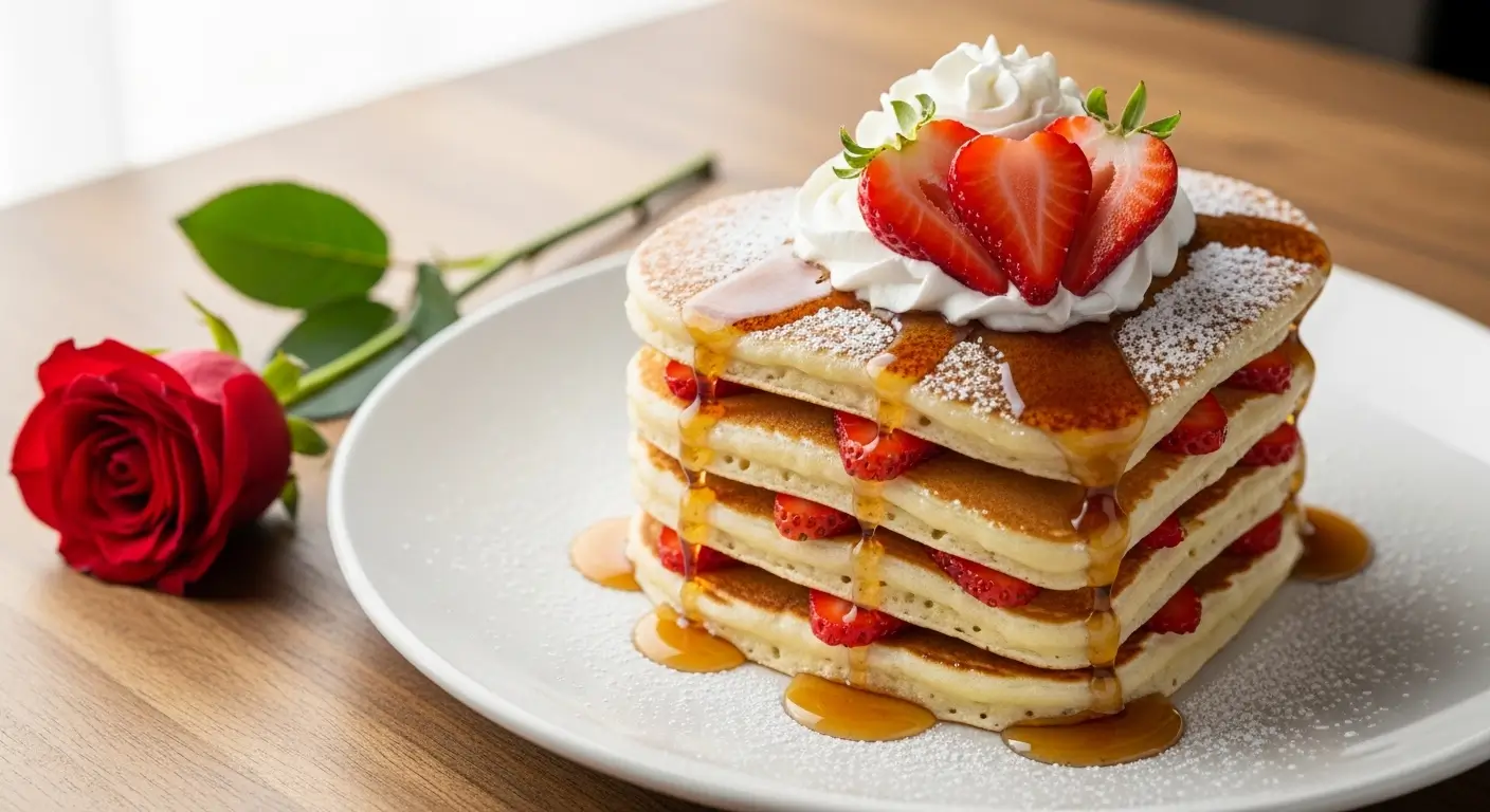 heart-shaped strawberry pancakes