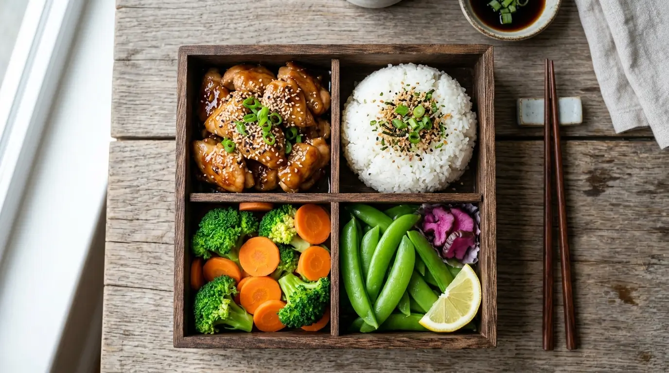 chicken and veggies bento box