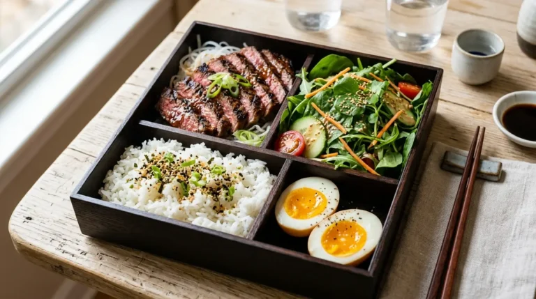 steak & greens bento box